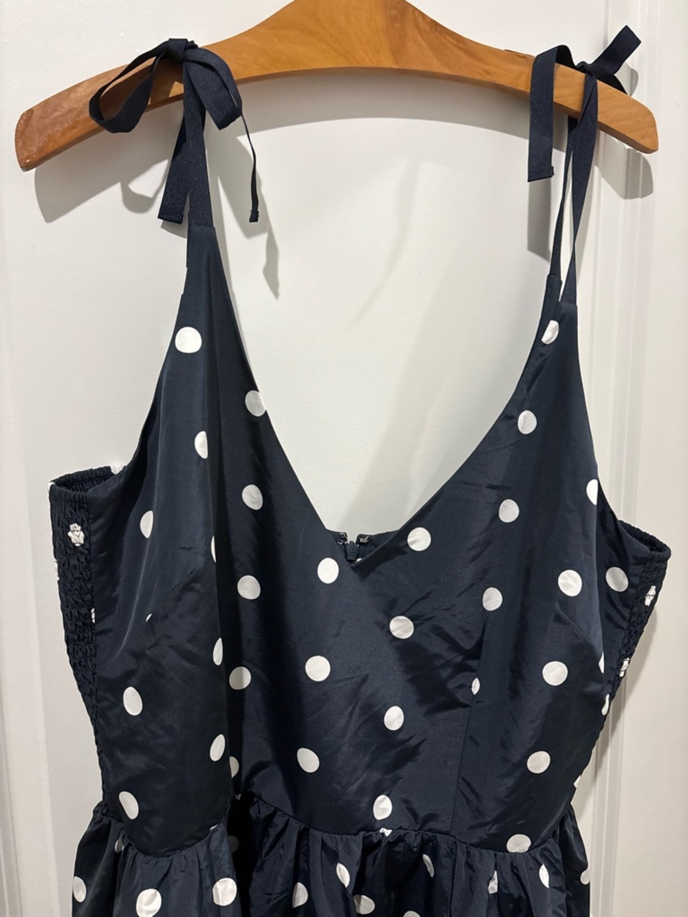 The Occasion Taffeta Navy Blue White Polkadot Tie Sleeve Mini Dress XL - Picture 3 of 8